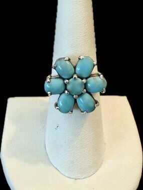 925 cluster ring with six oval turquoise stones